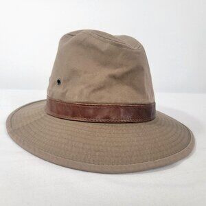 Dorfman Pacific Mens Hat Khaki Beige Brown Leather Band Brim Size LARGE Headwear